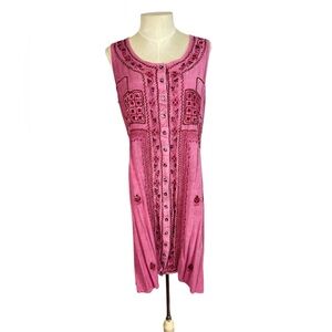 Embroidered Boho India Sleeveless Vest Tunic Top Rayon Button Front